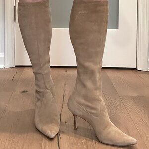 MANOLO BLAHNIK Pascalare Suede Fitted Camel Stretch Boots